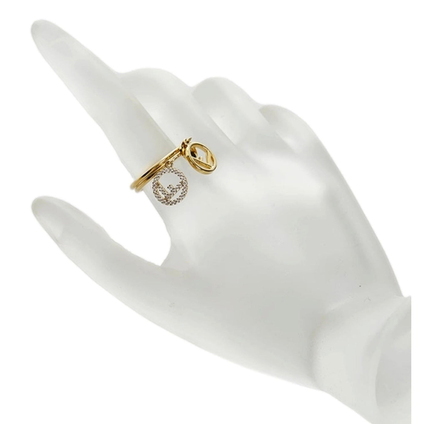 Fendi F is Fendi Soft Gold and Crystal Ring Size 6.5 8AG737 - LUXURYMRKT