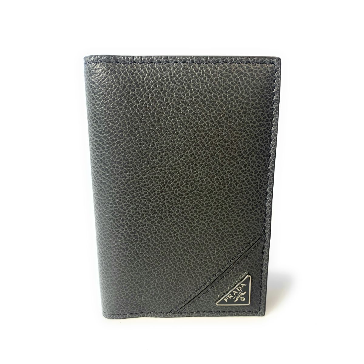Prada Men's Vitello Micro Grain Grey Leather Vertical Card Holder - LUXURYMRKT