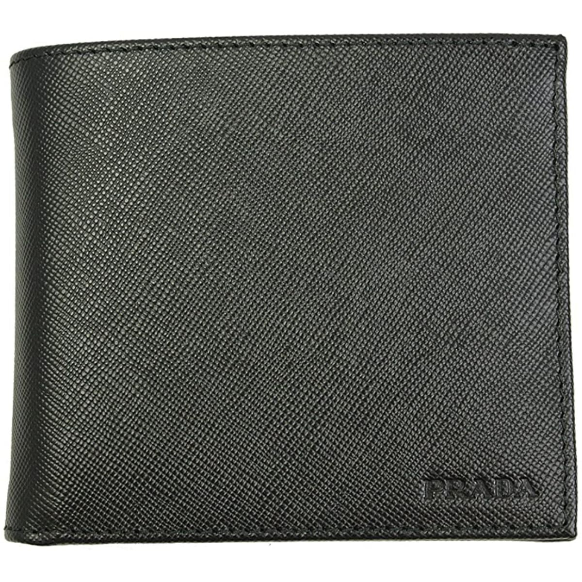 Prada Men's Black Saffiano Leather Logo Billfold Bifold Wallet - LUXURYMRKT