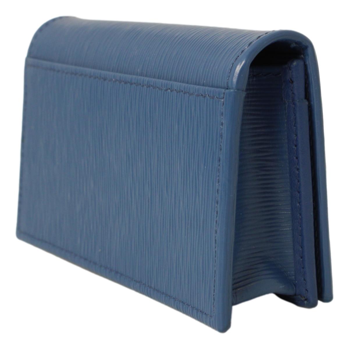 Prada Blue Vitello Move Leather Triangle Logo Card Case Wallet - LUXURYMRKT