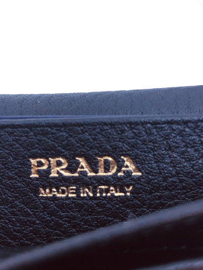Prada Black Vitello Grain Soft Calf Leather Credit Card Case Wallet - LUXURYMRKT
