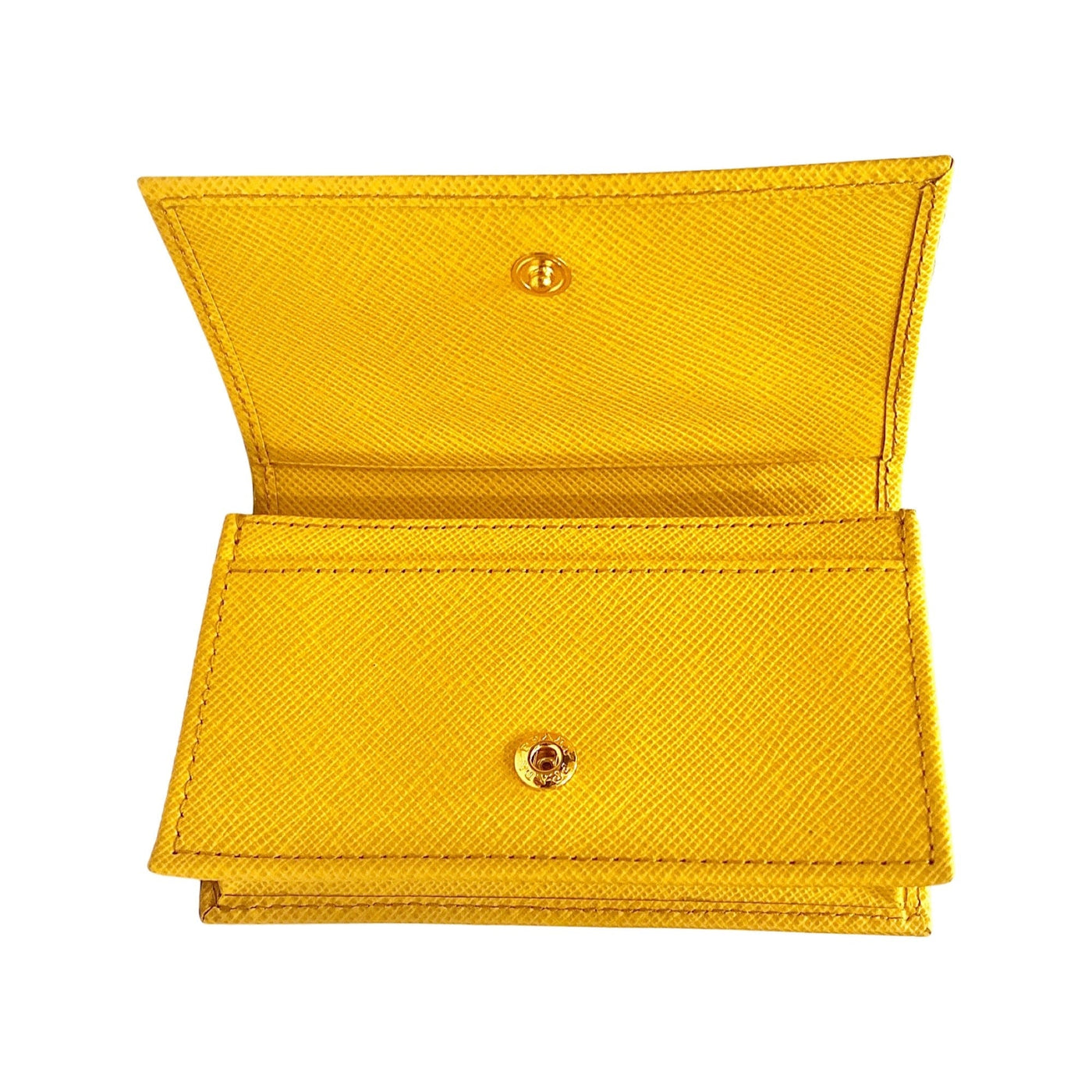 Prada Saffiano Yellow Leather Card Case Wallet - LUXURYMRKT