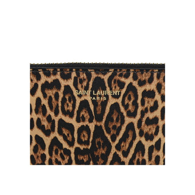 Saint Laurent Leopard Printed Calfskin Leather Small Pouch - LUXURYMRKT