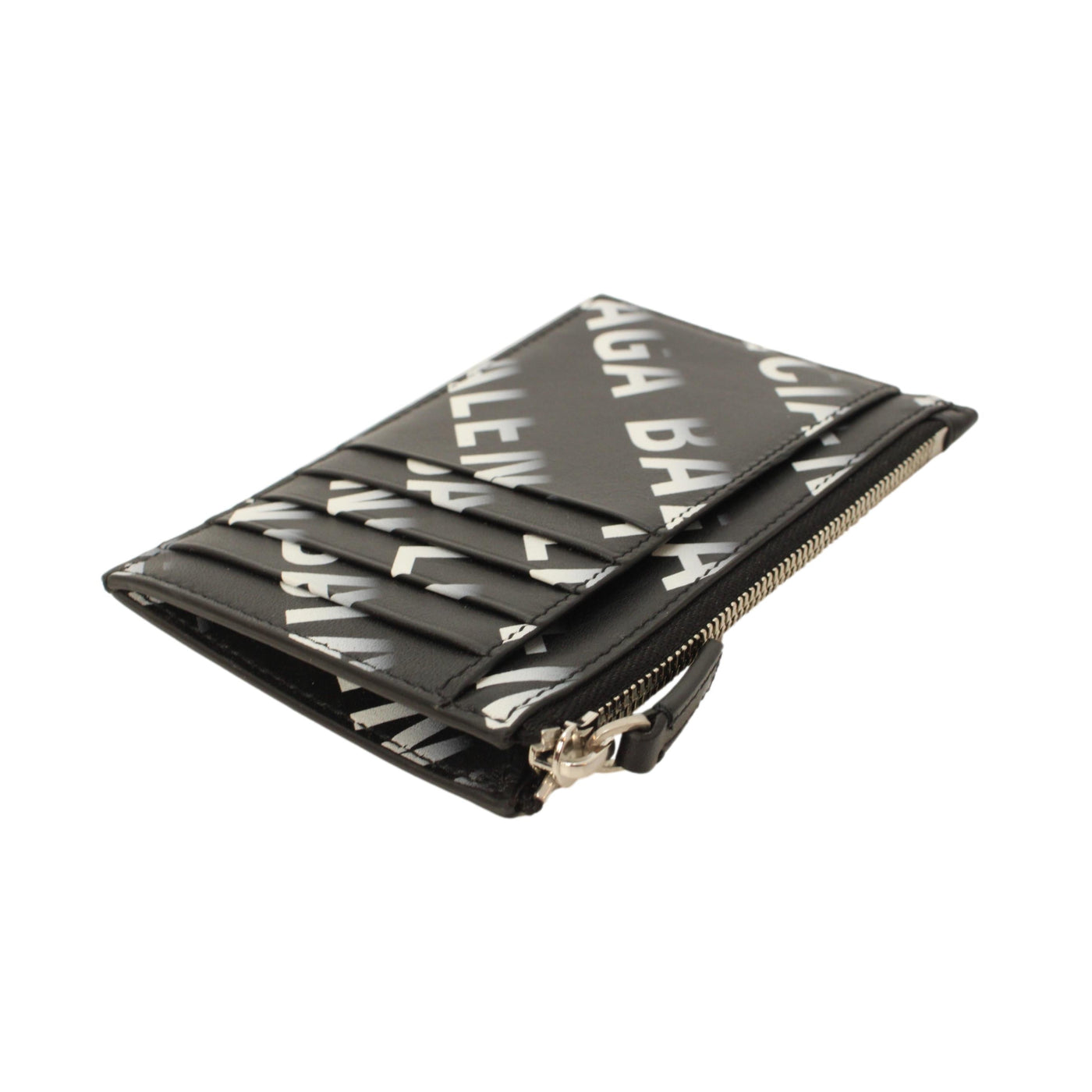 Balenciaga Black Leather Gradient Logo Small Zip Card Wallet 640535 - LUXURYMRKT
