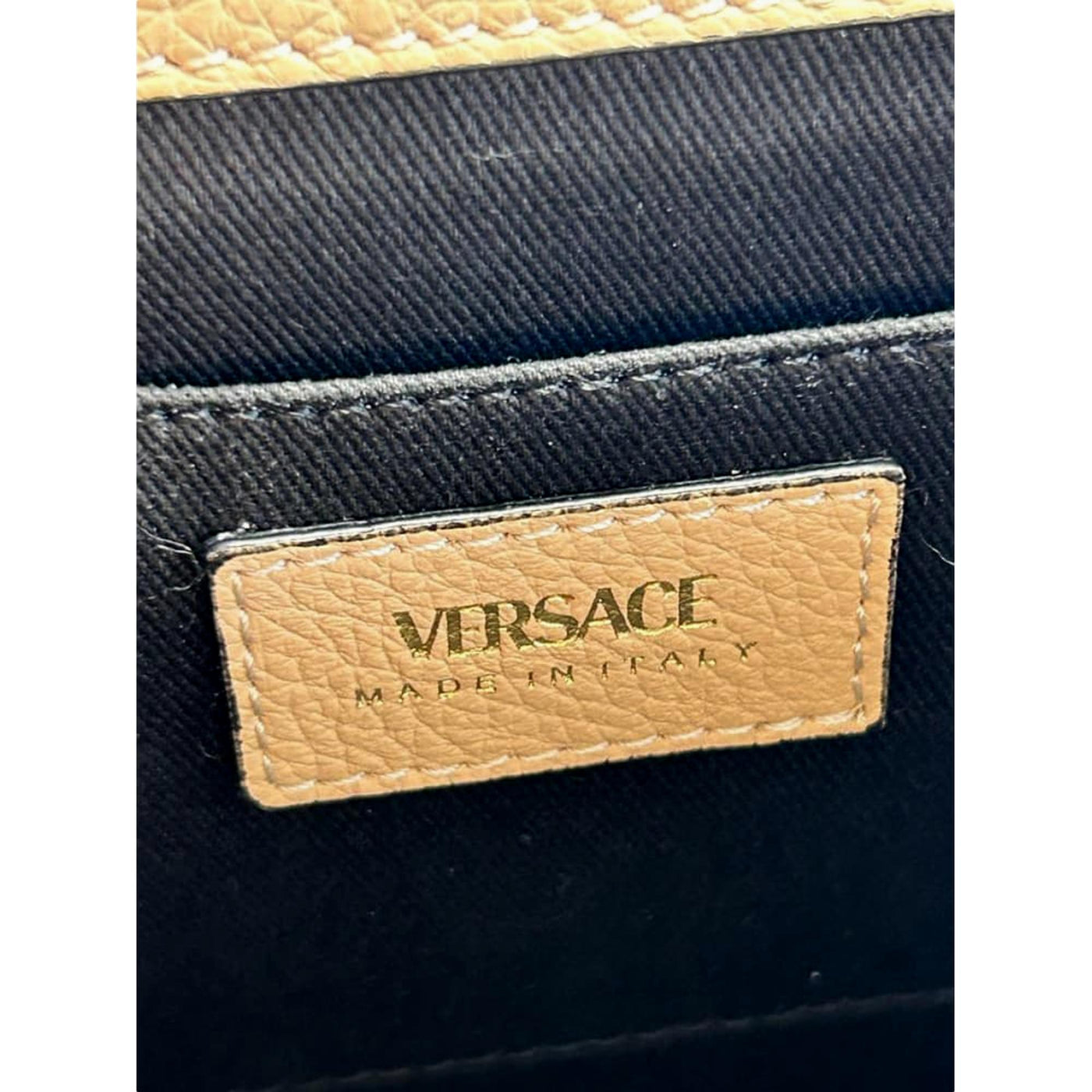 Versace Virtus Beige Pebbled Leather Crossbody - LUXURYMRKT
