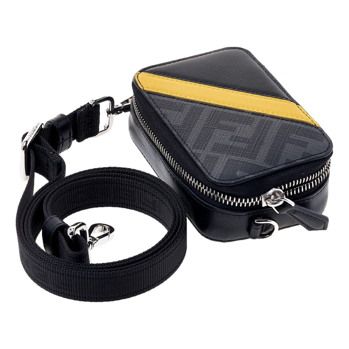 Fendi FF Diagonal Stripe Black Mini Camera Crossbody Bag - LUXURYMRKT