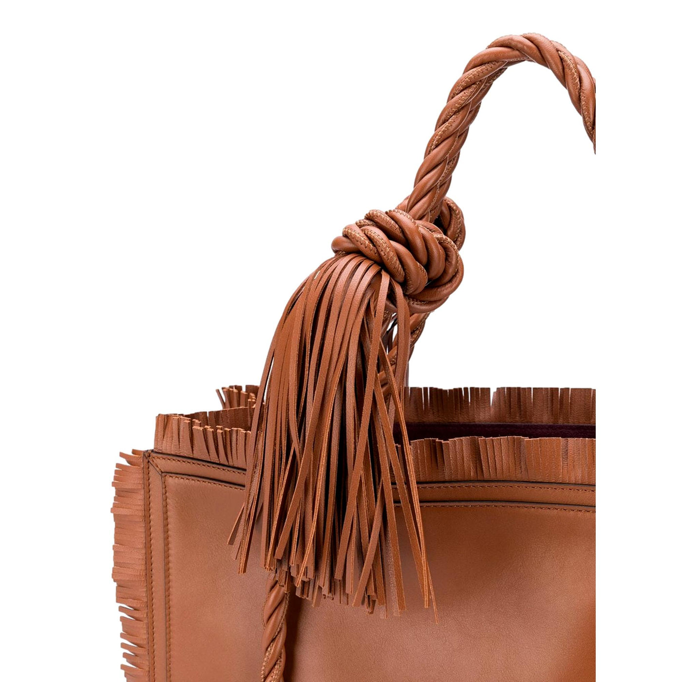 Valentino Garavani The Rope Large Fringe Brown Leather Tote Bag - LUXURYMRKT