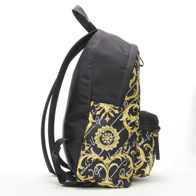 Versace Black Nylon Barocco Signature Print Zip Backpack - LUXURYMRKT