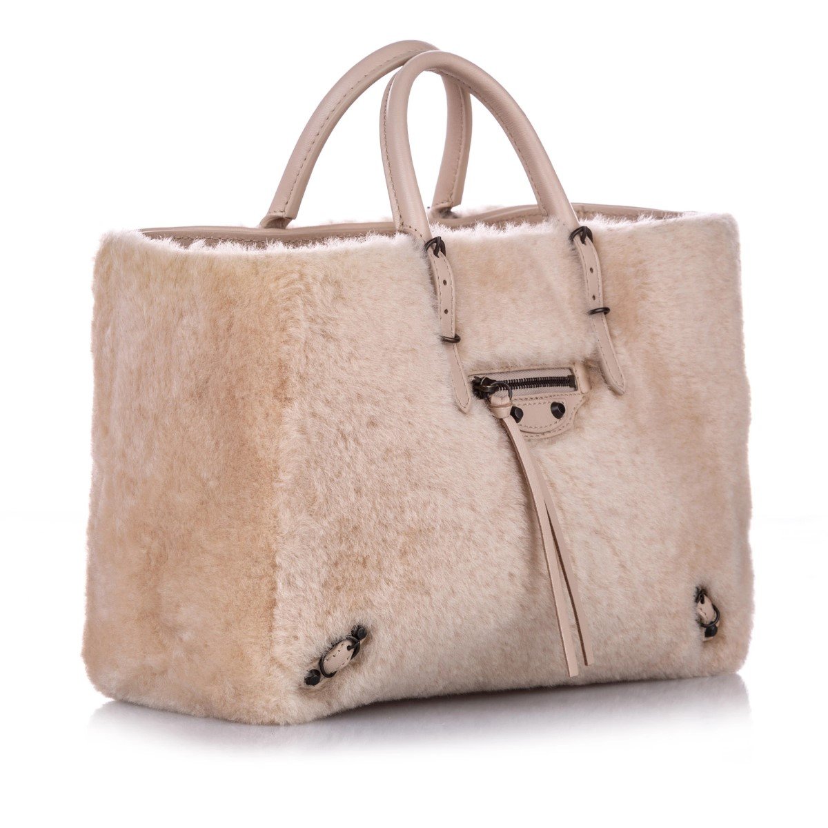 Balenciaga Papier Merino Lamb Wool Tapioca Beige Satchel 410238 - LUXURYMRKT