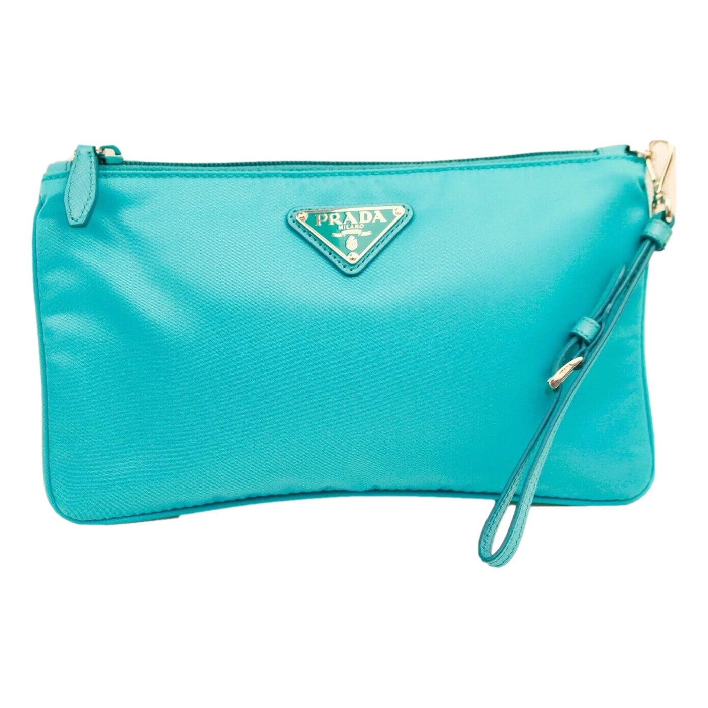 Prada Tessuto Turquoise Nylon Cosmetic Case Wristlet Clutch Bag - LUXURYMRKT
