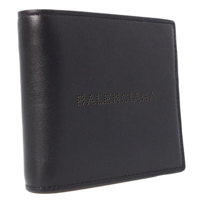 Balenciaga Cash Black Calfskin Leather Perforated Bifold Wallet - LUXURYMRKT