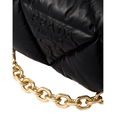 Prada Embossed Logo Black Quilted Soft Nappa Leather Shoulder Bag - LUXURYMRKT