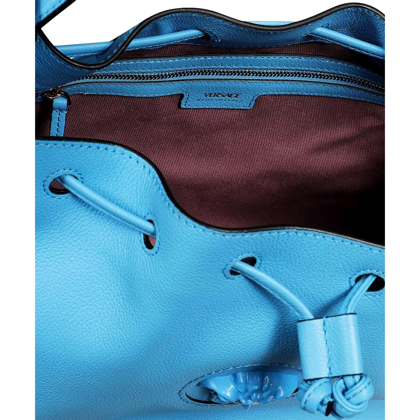 Versace La Medusa Leather Bucket Bag Blue - LUXURYMRKT