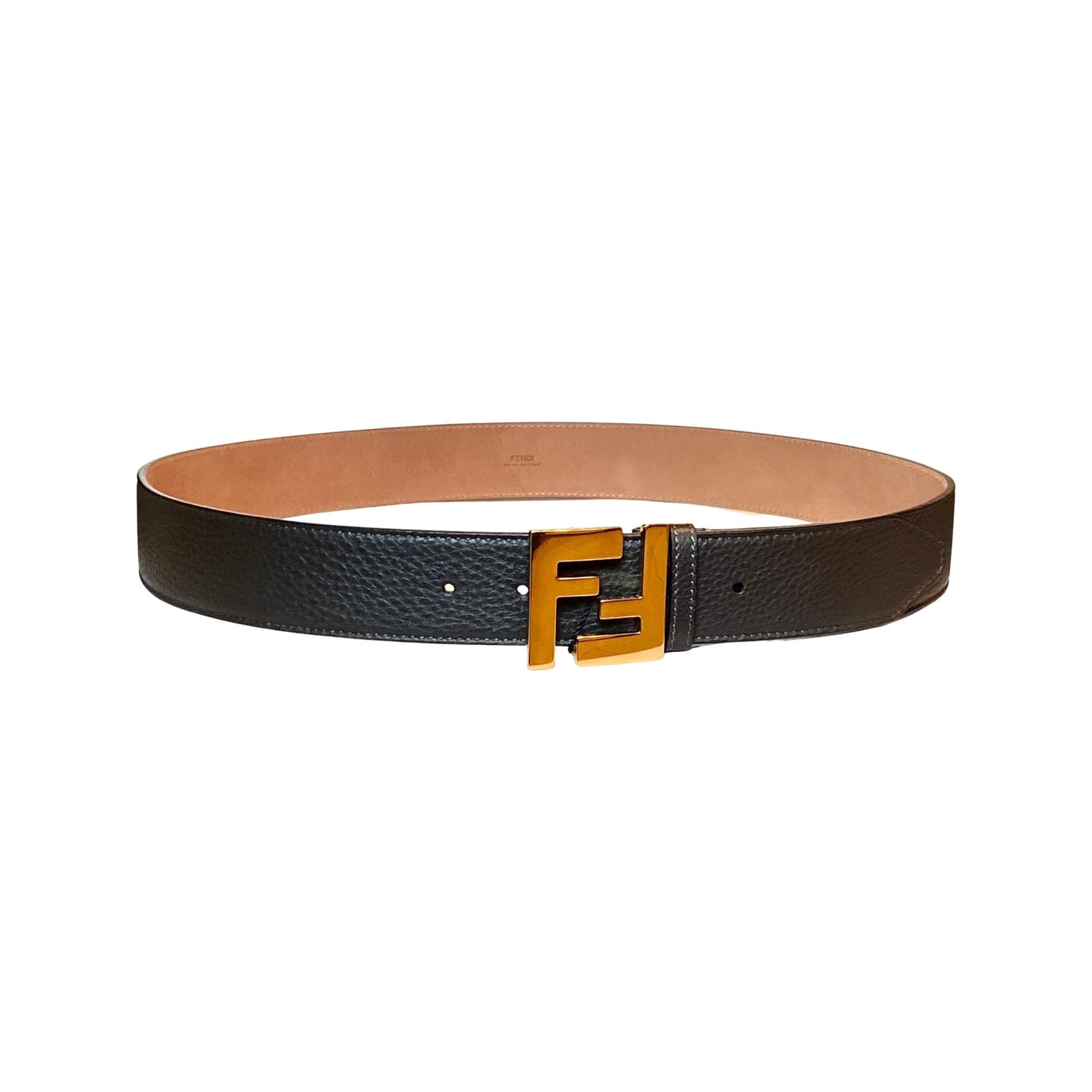 Fendi FF Logo Ebano Brown Pebbled Leather Belt 105 7C0403 - LUXURYMRKT