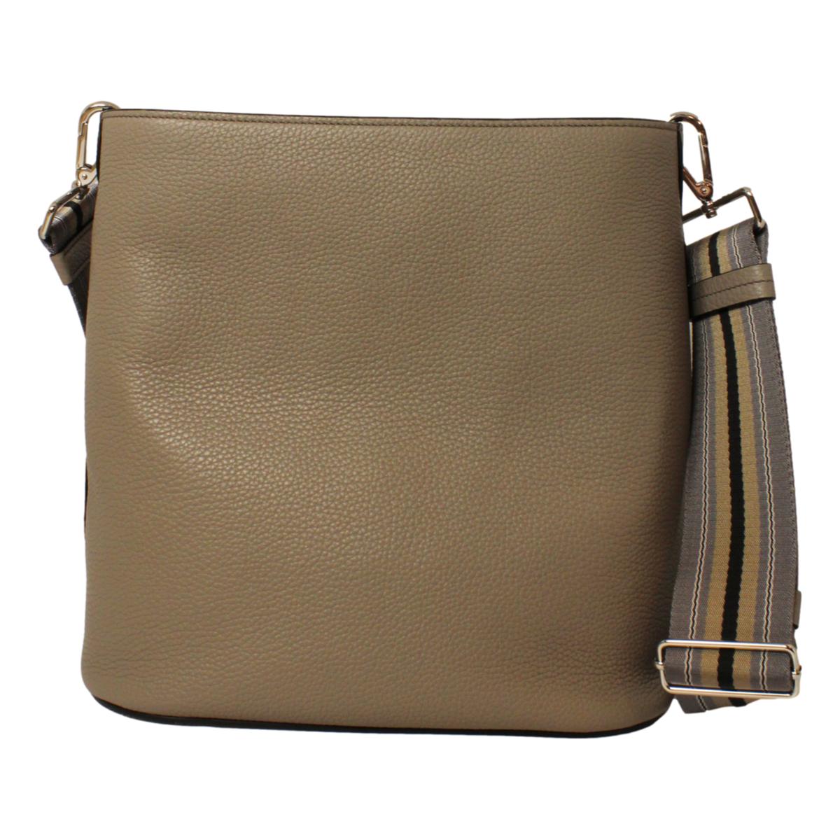 Prada Vitello Phenix Grey Leather Stripe Strap Bucket Bag - LUXURYMRKT