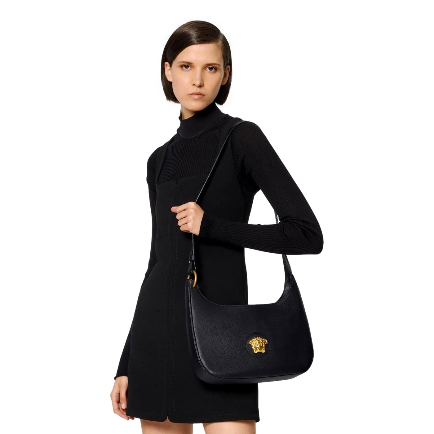 Versace La Medusa Convertible Black Leather Hobo Bag 1000699 - LUXURYMRKT