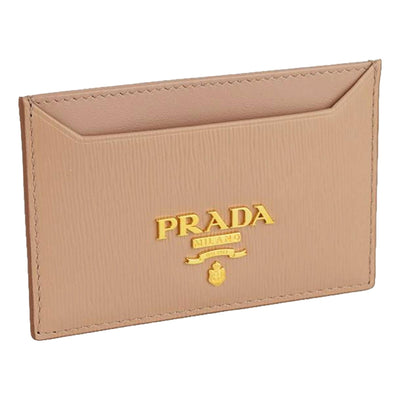Prada Vitello Move Cipria Beige Leather Logo Plaque Card Holder Wallet - LUXURYMRKT