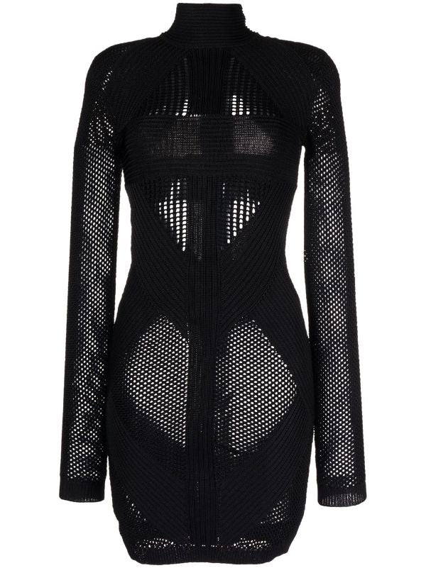 BALMAIN WOMEN Mesh Knit Short Dress Black-FR36(XS)