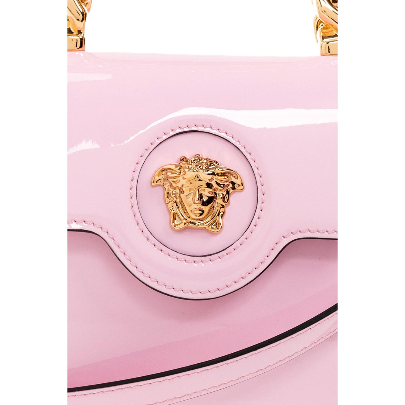 Versace La Medusa Pink Patent Leather Mini Top Handle Crossbody Bag - LUXURYMRKT