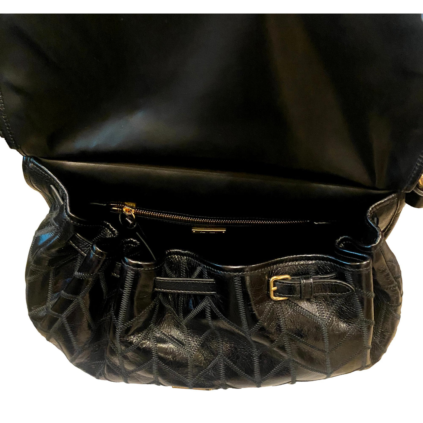 Miu Miu Vitello Shine Patch Black Leather Satchel Bag - LUXURYMRKT