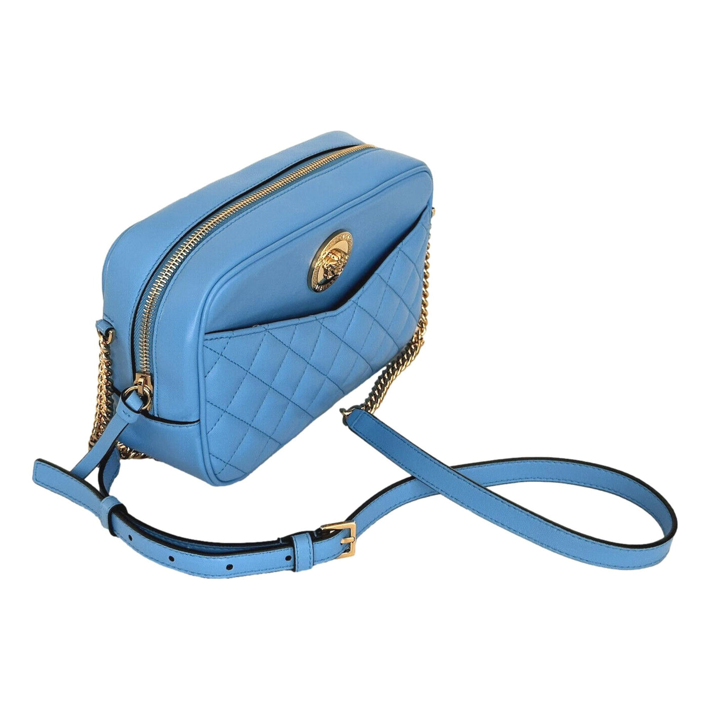 Versace La Medusa Blue Quilted Lamb Leather Medium Crossbody Bag - LUXURYMRKT