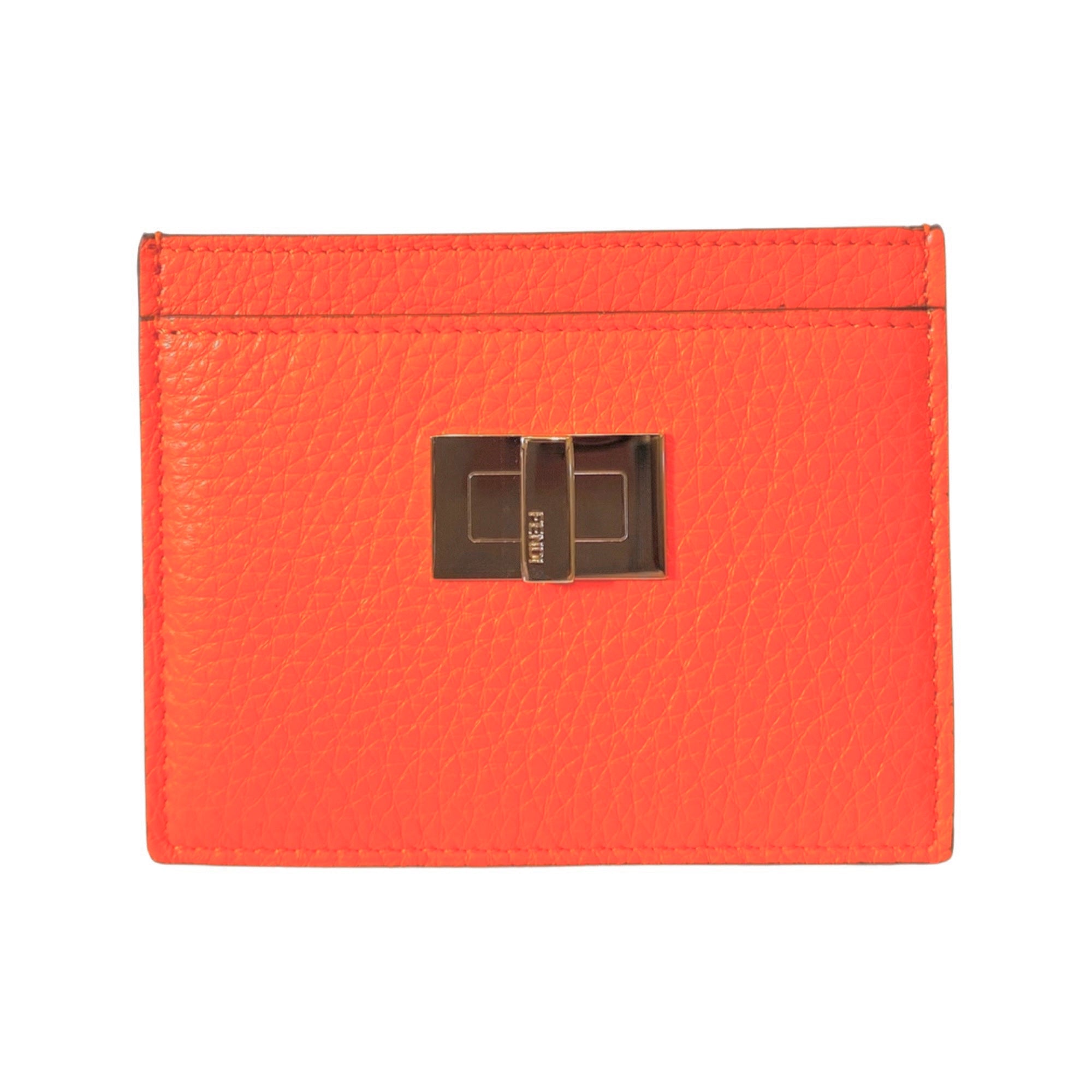 Fendi Peekaboo Orange Grained Leather Card Case Wallet - LUXURYMRKT