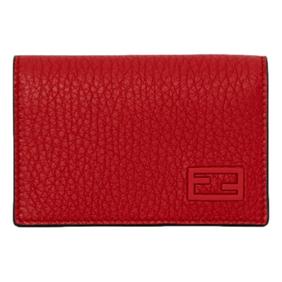 Fendi Red Grained Leather Baguette Logo Card Case Wallet - LUXURYMRKT