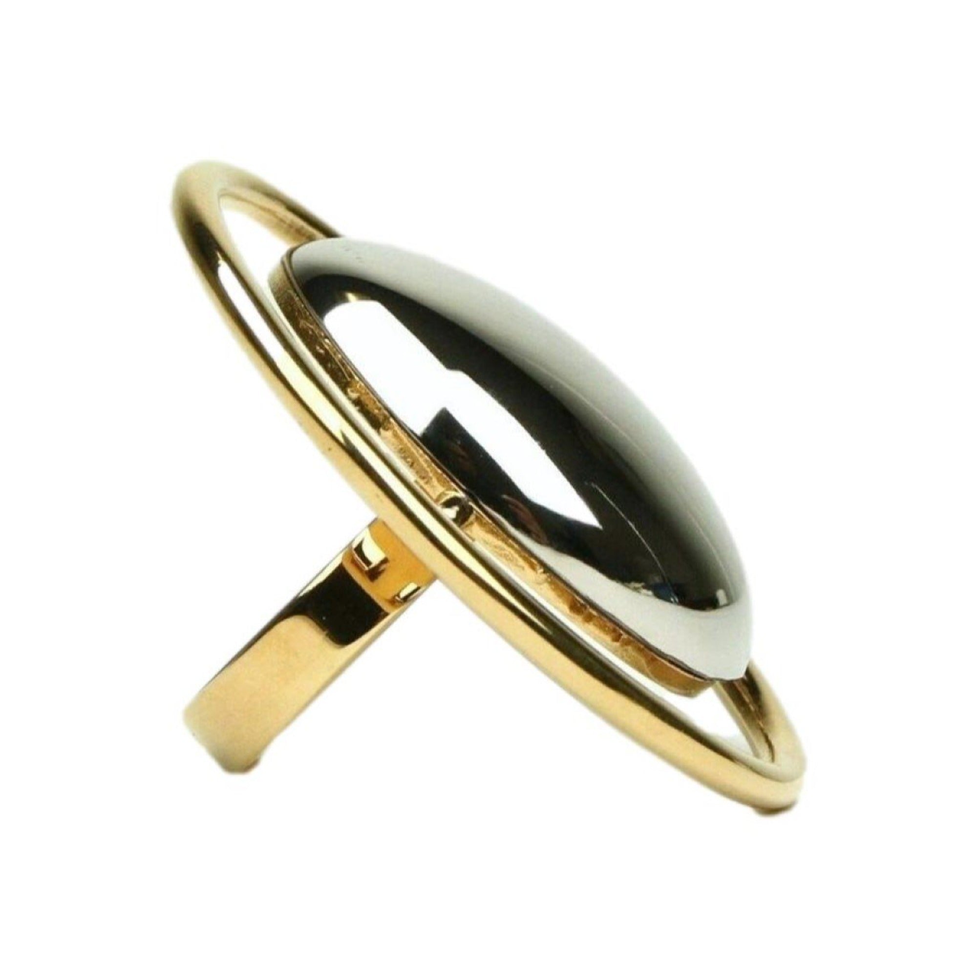 Saint Laurent Oval Brass Metal Circular Ring Silver/Gold Size 6 - LUXURYMRKT