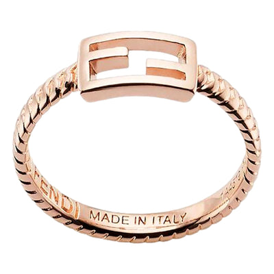 Fendi Baguette FF Logo Ring Rose Gold Twist Metal Band Size Large - LUXURYMRKT