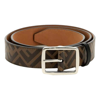 Fendi FF Zucca Monogram Buckle Belt Size 90 Brown Calf Leather Silver - LUXURYMRKT