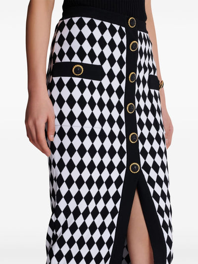Balmain Diamond-intarsia knitted midi skirt