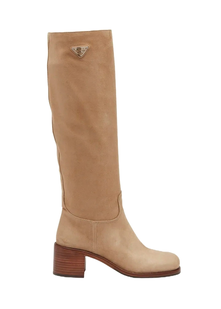 Prada Suede Block-Heel Knee Boots