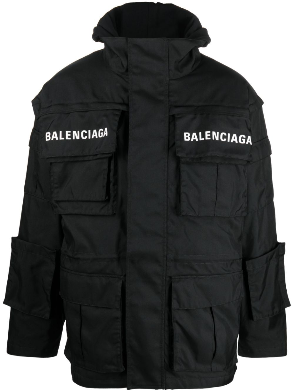 BALENCIAGA Logo Oversized Parka Jacket Black/White-1(S)