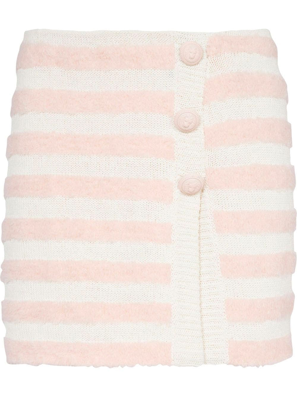 BALMAIN WOMEN Striped Knitted Button-up Skirt Pink White-FR34(XXS)