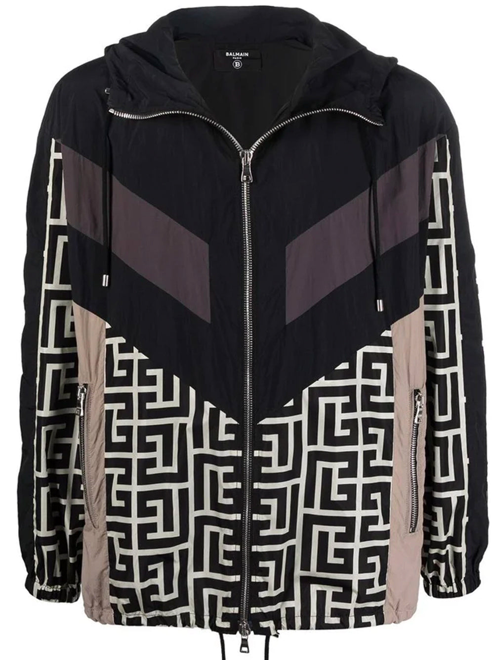 BALMAIN Monogram Hooded Windbreaker Black-M