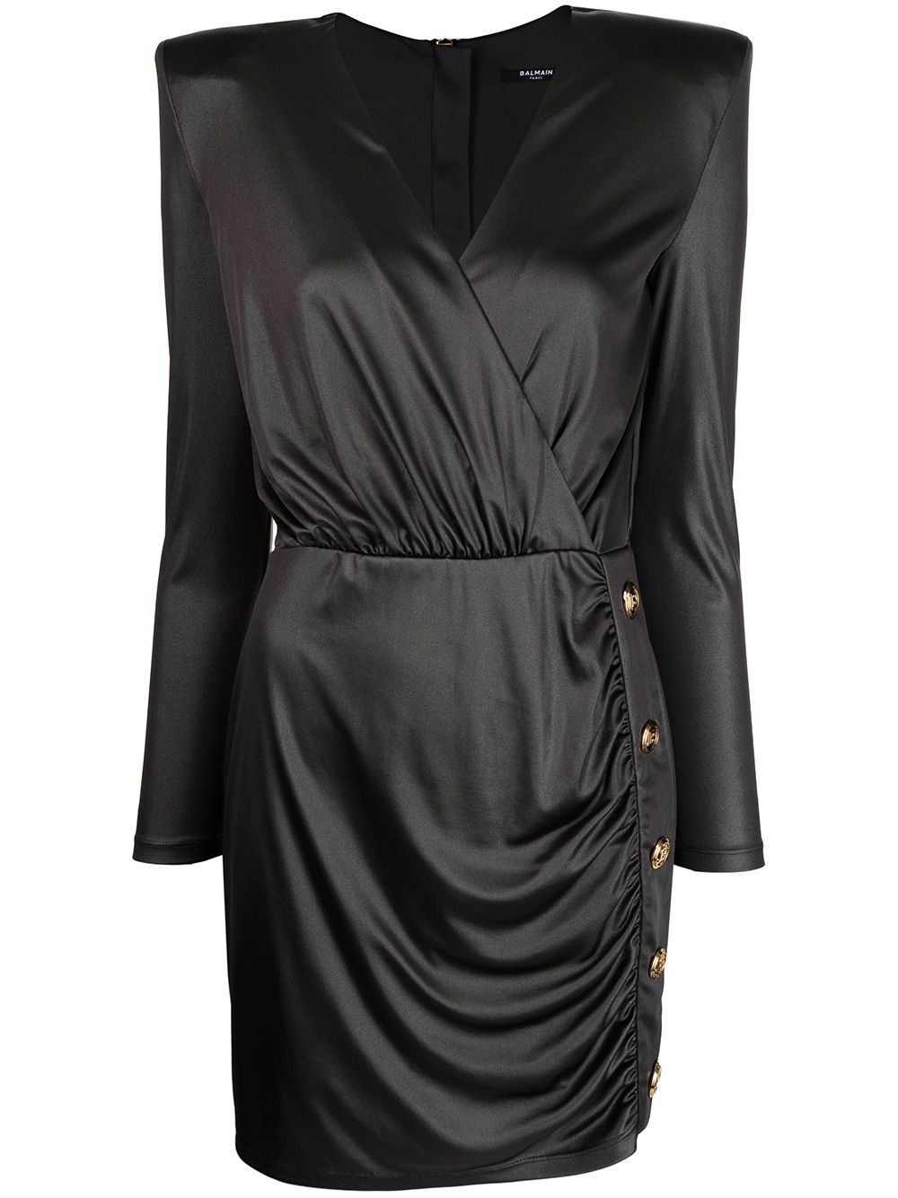 BALMAIN WOMEN Metallic Draped Padded-shoulder Dress Black-38