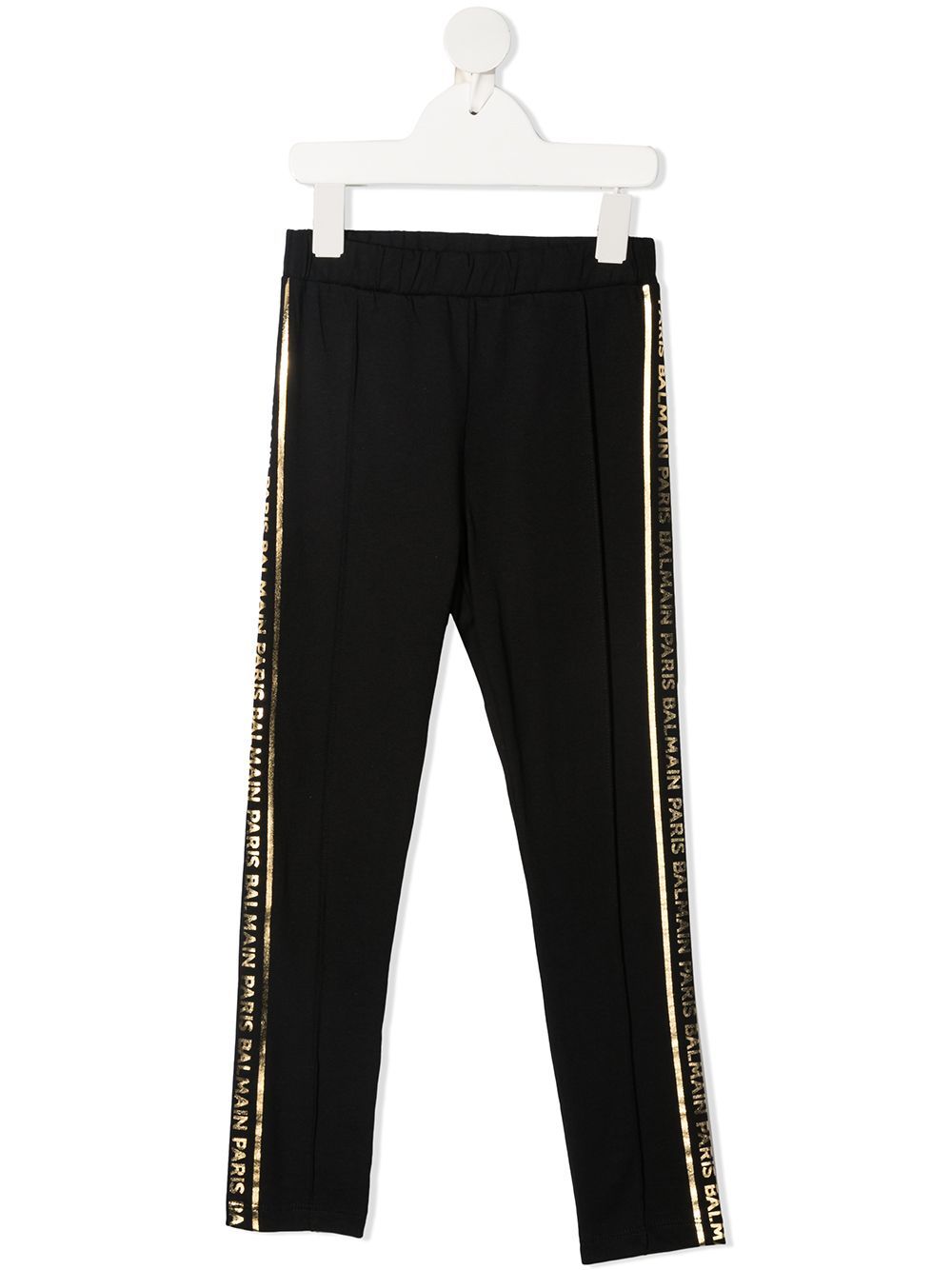 BALMAIN KIDS Logo Tape Cotton Leggings Black Gold-8Y