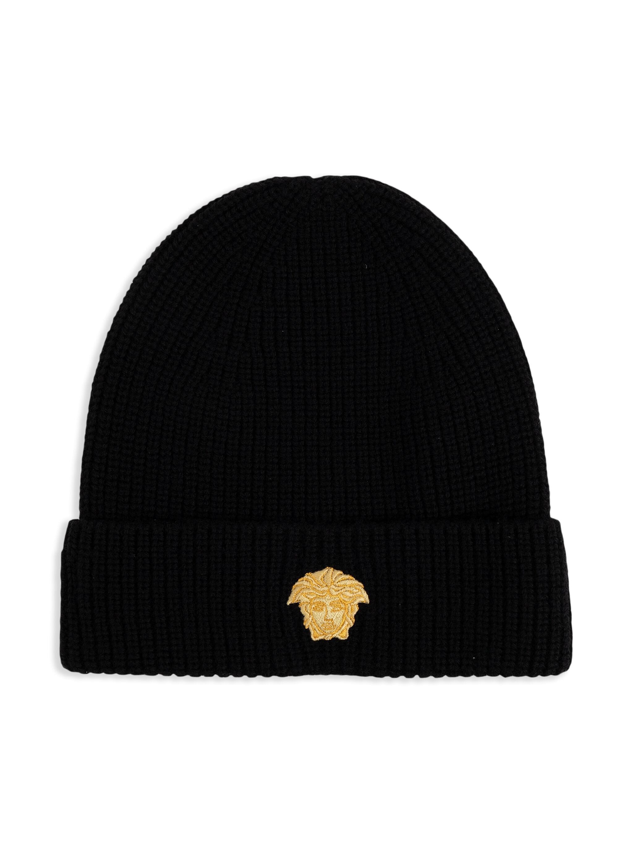 VERSACE KIDS Girls Embroidered Medusa Kids Knit Beanie Black-M