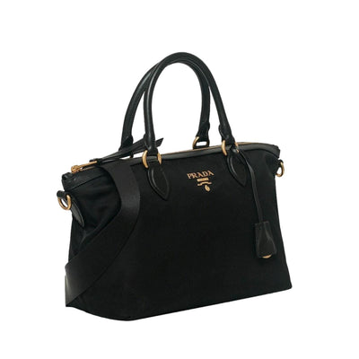 Prada Black Tessuto Nylon Leather Two-Way Satchel Handbag 1BA104 - LUXURYMRKT