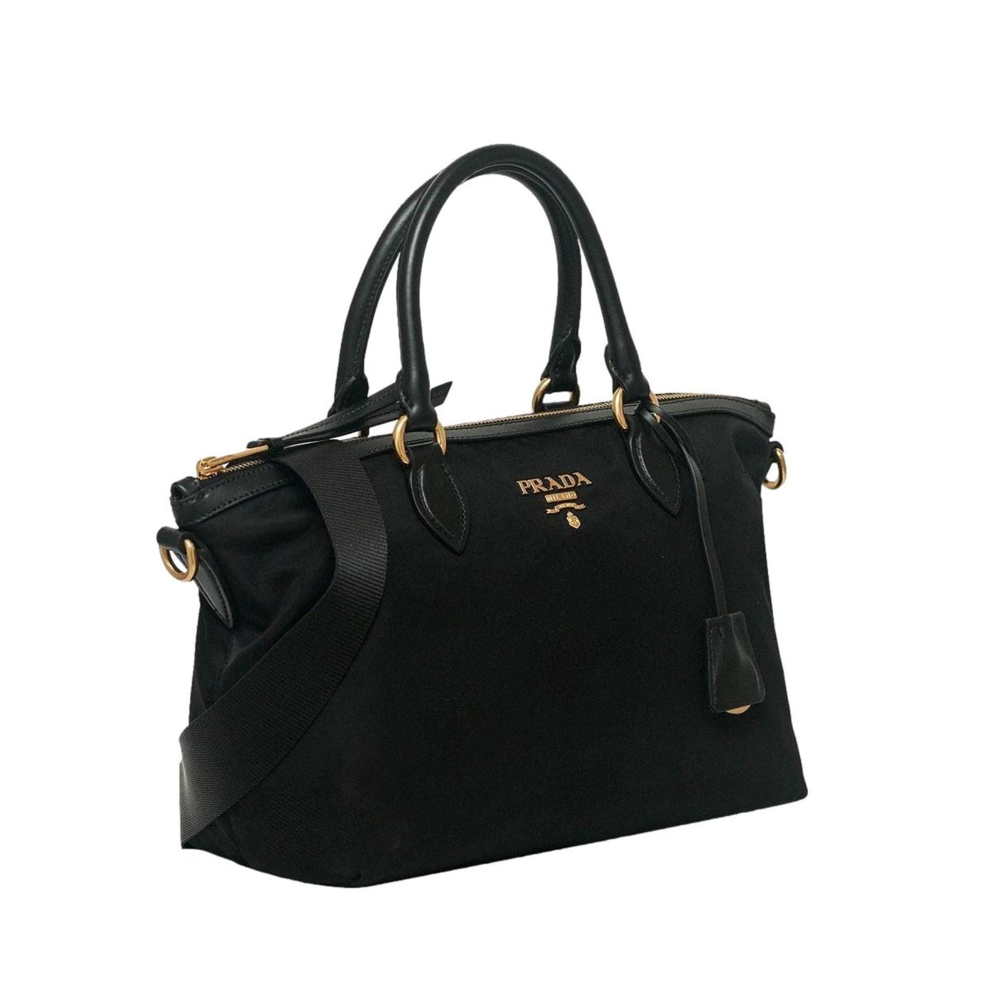 Prada Black Tessuto Nylon Leather Two-Way Satchel Handbag - LUXURYMRKT