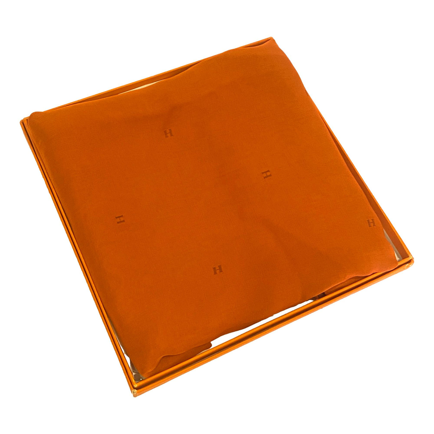 Hermes Monogram Fringe Orange and Siena Chiffon Long Stole Scarf - LUXURYMRKT