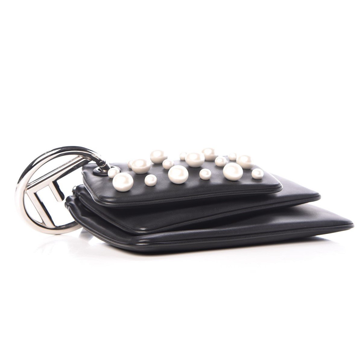 Fendi Black Leather Pearl Studded Triplette Multi Clutch Handbag 8BS001 - LUXURYMRKT