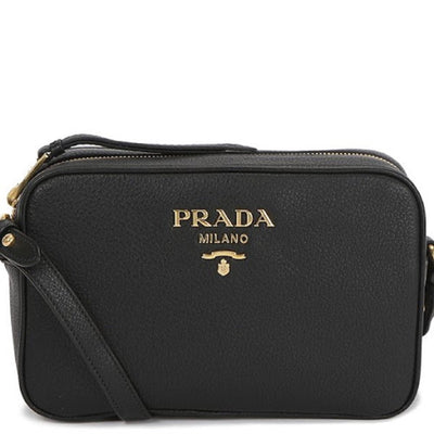 Prada Black Vitello Phenix Leather Shoulder Camera Bag - LUXURYMRKT