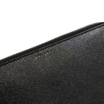 Prada Saffiano Active Black Leather Stripe Zip Around Wallet - LUXURYMRKT