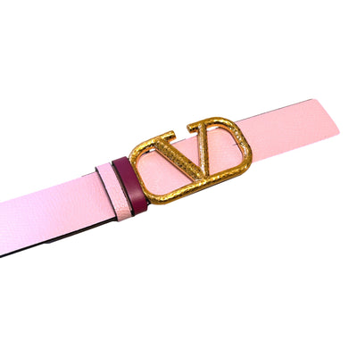 Valentino Garavani VLogo Reversible Belt Size 85 Pink Pebbled Leather - LUXURYMRKT