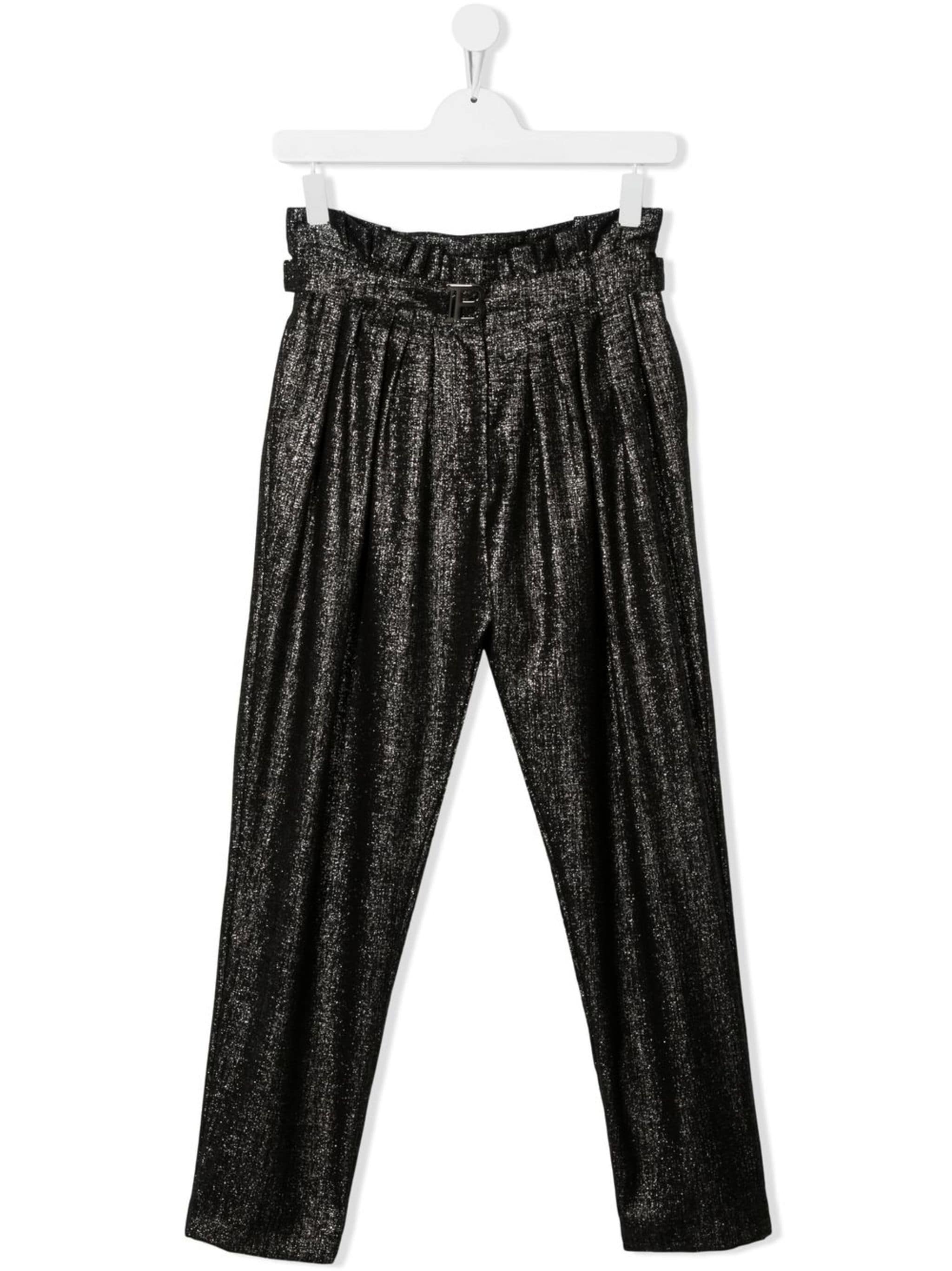 BALMAIN KIDS Girls Metallic-finish Belted Trousers Black/Silver-14Y