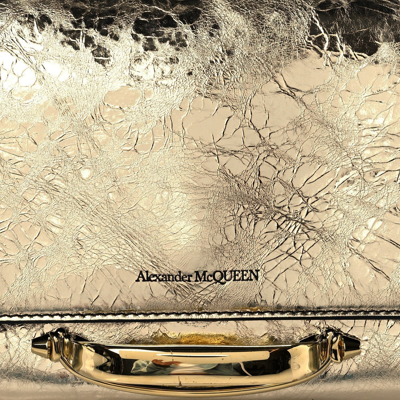 Alexander McQueen Small Story Gold Crash Calf Leather Shoulder Bag - LUXURYMRKT