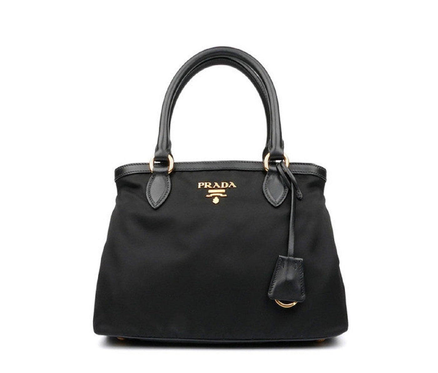 Prada Tessuto Nylon Black Saffiano Medium Handbag Satchel - LUXURYMRKT