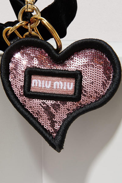 Miu Miu Trick in Pelle Rosa Pink Sequined Heart Key Ring - LUXURYMRKT
