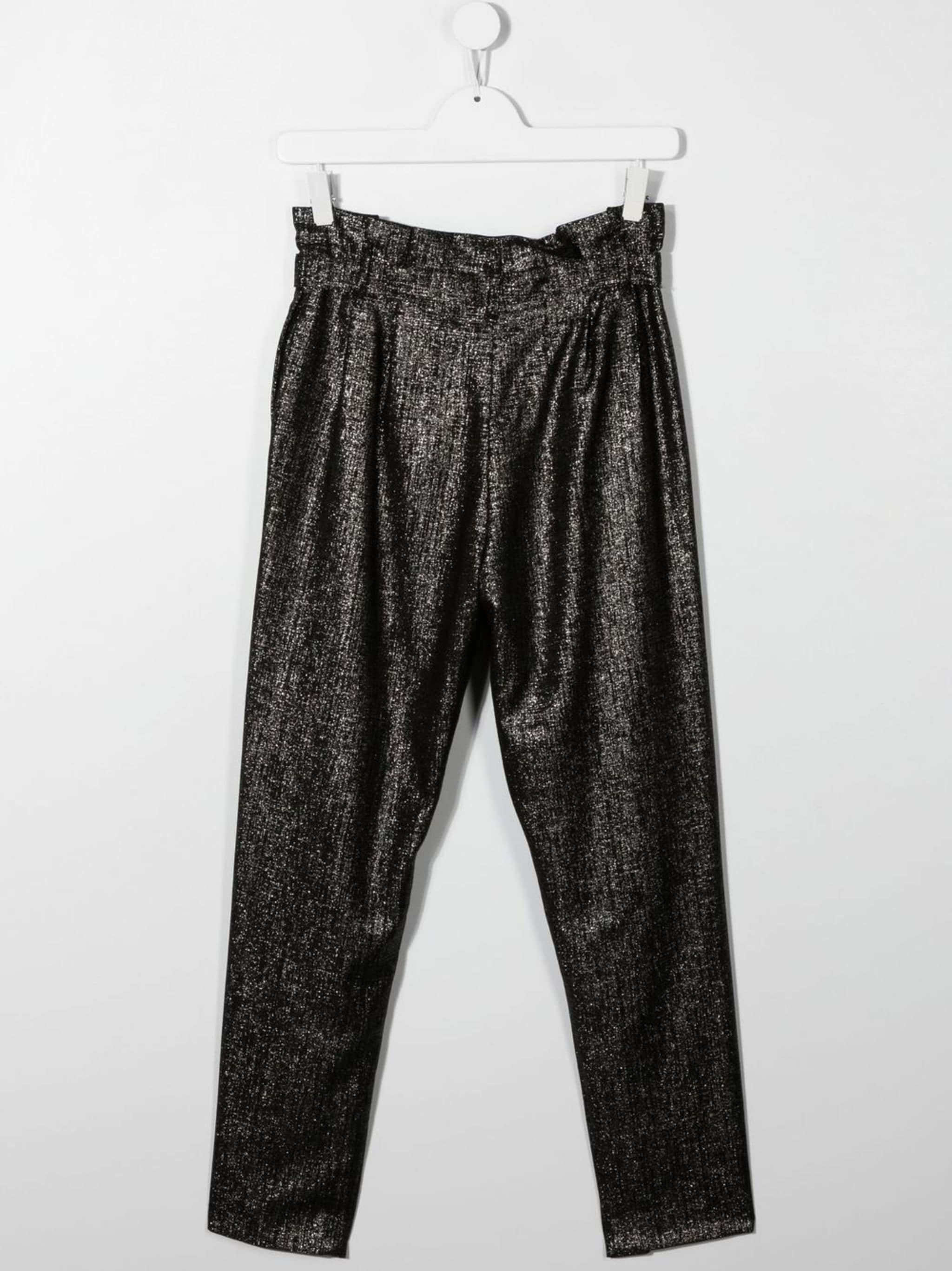 BALMAIN KIDS Girls Metallic-finish Belted Trousers Black/Silver-14Y